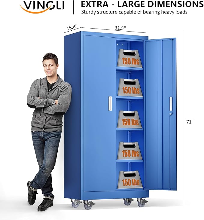VINGLI Rolling Metal Storage Cabinet - Image 3