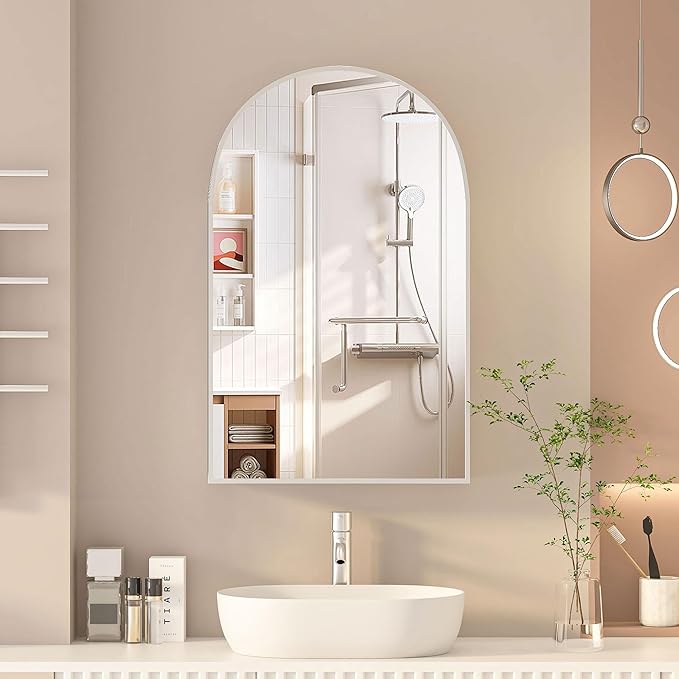 Arched Medicine Cabinet with Mirror, Brushed Nickel Mirror Cabinet with Storage by Mepplzian
