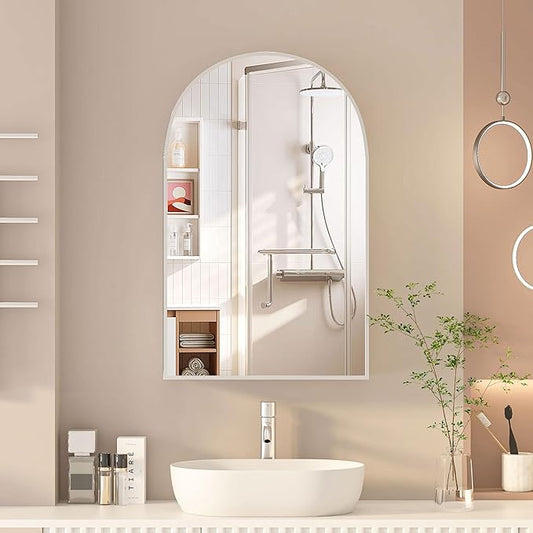 Arched Medicine Cabinet with Mirror, Brushed Nickel Mirror Cabinet with Storage by Mepplzian