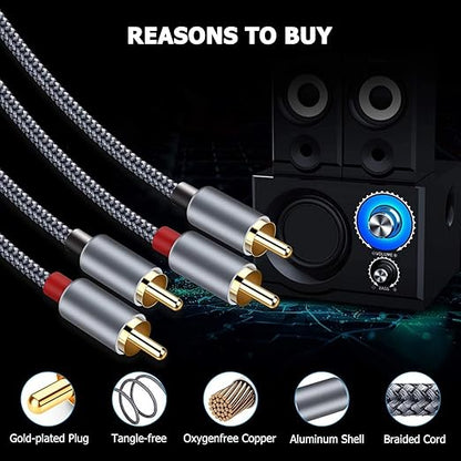 Goalfish RCA Cable, 15FT RCA Male to Male Audio Stereo Subwoofer Cable - Image 3