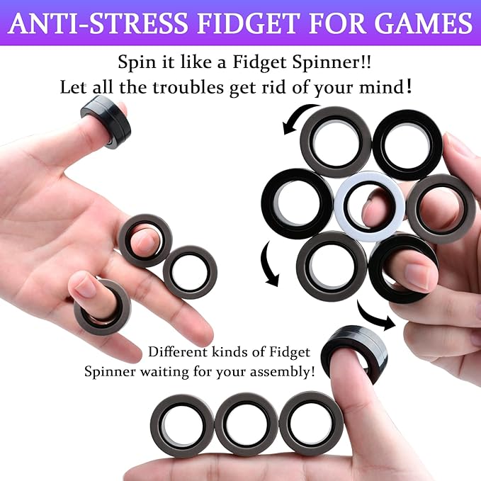 Cevioce 9 PCS Magnetic Ring Fidget Toys Set, ADHD Anxiety Magnetic Finger - Image 4