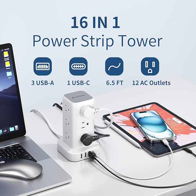 AnnTane Surge Protector Power Strip 6.5 FT Cord, Power Strip Tower - Image 2