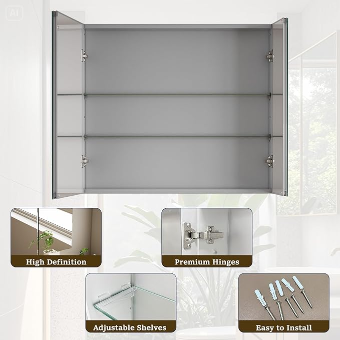 Bathroom Medicine Cabinet with Mirror, 30 Inch x 26 Inch Bathroom Mirror - Image 6