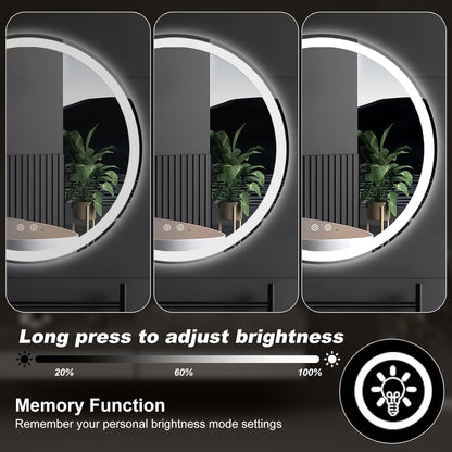 Simple Deluxe Round LED Bathroom Mirror with Lights, Smart Anti-Fog LED Bathroom Mirror with Circular Dual Lights and 3-Color Temperature Memory dimming (24inch)