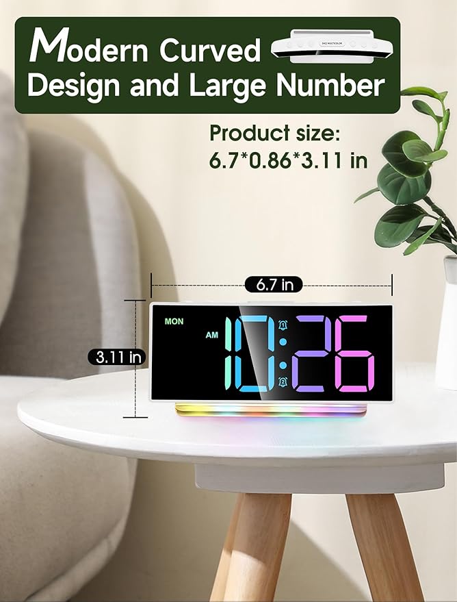 Cadmos Loud Alarm Clocks for Heavy Sleepers, Large Digital Display, 7 Color - Image 2