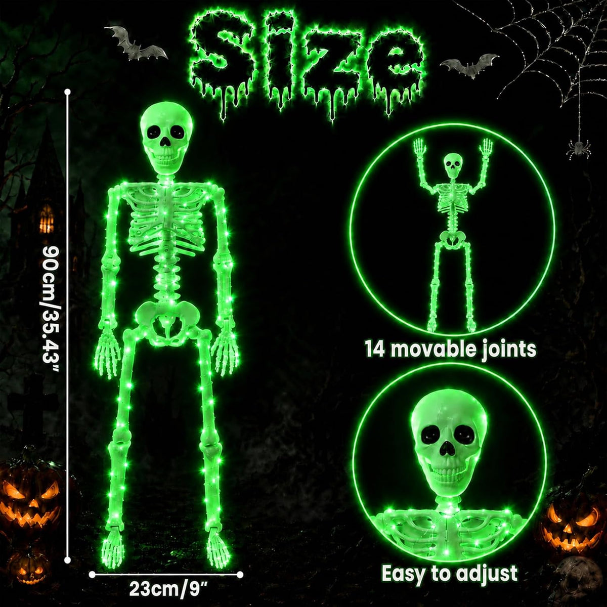 2Pack36 Halloween Light up Skeleton Deco(350 Green Lights,6H auto‑Off)
