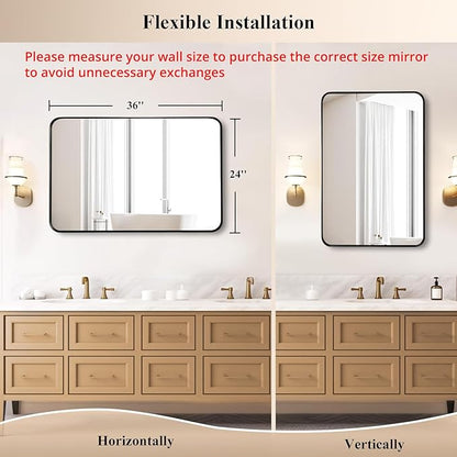 Fabuday Bathroom Mirrors Over Sink 2 Pack- 36x24 Inch Black Matte Framed - Image 3