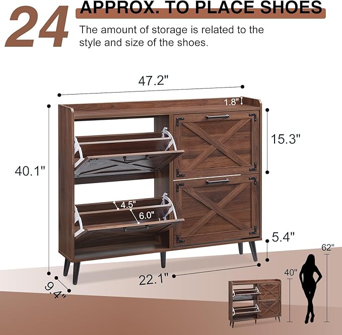 Shoe Storage Cabinet, Farmhouse Shoe Organizer - Image 2