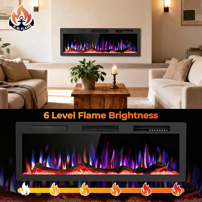 R.W.FLAME 50" Recessed and Wall Mounted Smart Electric Fireplace, Alexa/WiFi - Image 7