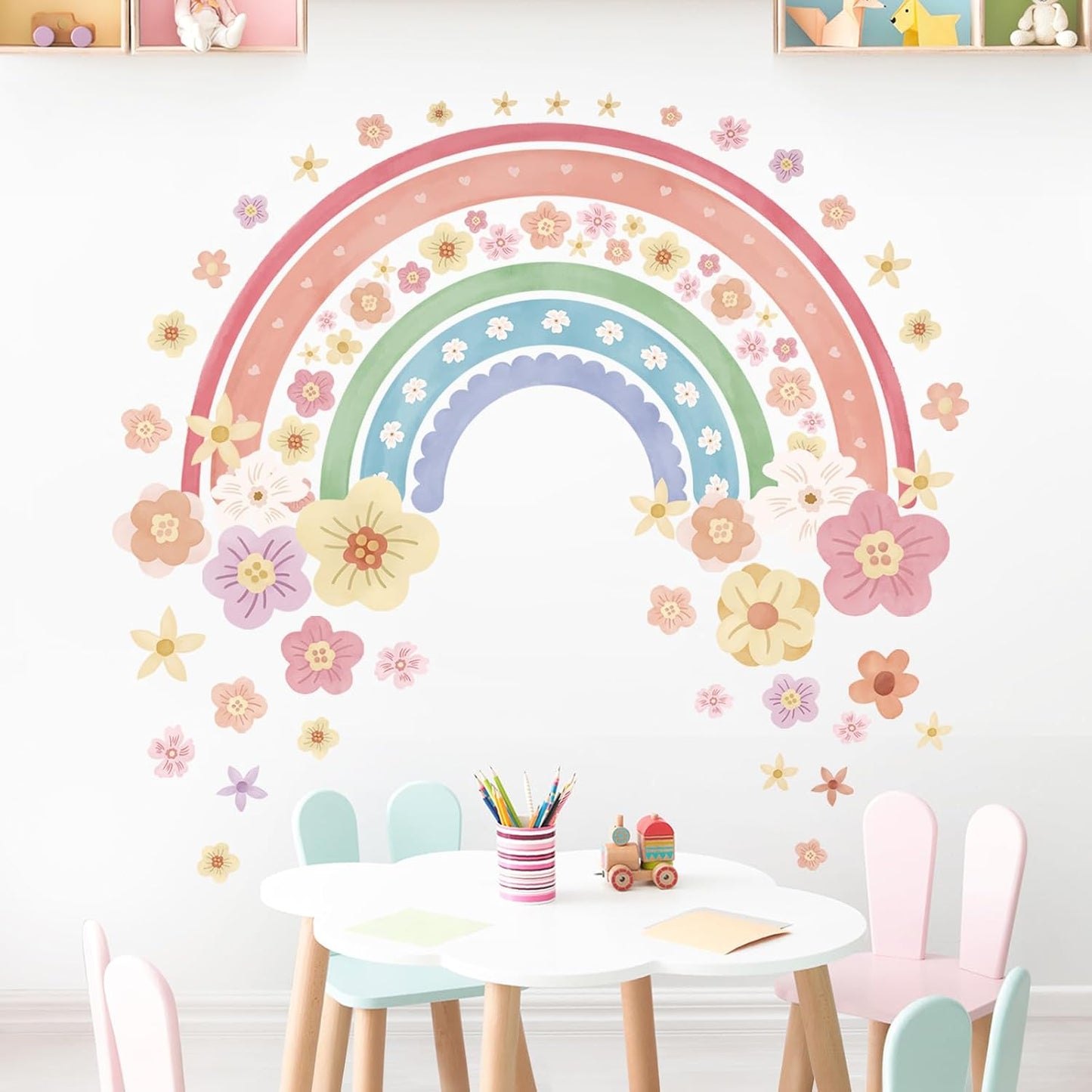 wondever Large Rainbow Wall Decals Colorful Boho Flower Peel and Stick Wall Art Stickers for Girls Bedroom Kids Room Baby Nursery | Peel and Stick, Removable, Wall Art Decals, Wall Decoration, Kids Room, Girls Bedroom Baby Nursery Playroom Decor