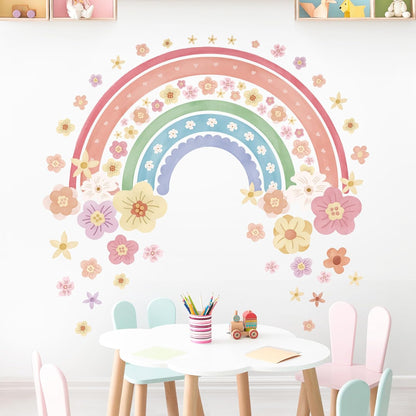 wondever Large Rainbow Wall Decals Colorful Boho Flower Peel and Stick Wall Art Stickers for Girls Bedroom Kids Room Baby Nursery | Peel and Stick, Removable, Wall Art Decals, Wall Decoration, Kids Room, Girls Bedroom Baby Nursery Playroom Decor