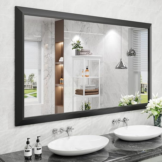 Amorho Black Bathroom Mirror, 60X36 Inch Thick Metal Framed Wall Mirrors by Amorho