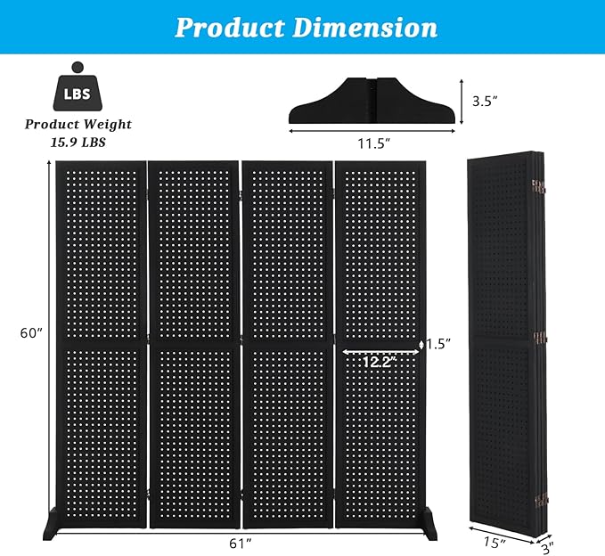 Bonnlo 4 Panel Pegboard Freestanding, 5 FT Portable Display Board Organizer - Image 2