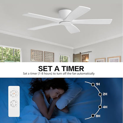 WINGBO 54" Flush Mount DC Ceiling Fans Without Lights, 5 Carved Solid Wood - Image 8