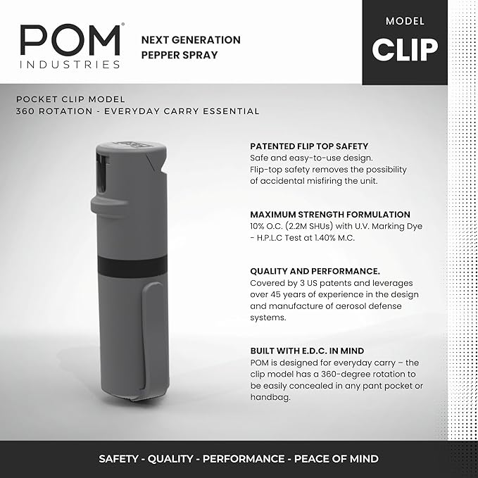 POM Pepper Spray Pocket Clip, Quick Flip Top Safety, Maximum Strength OC Formula - Image 3