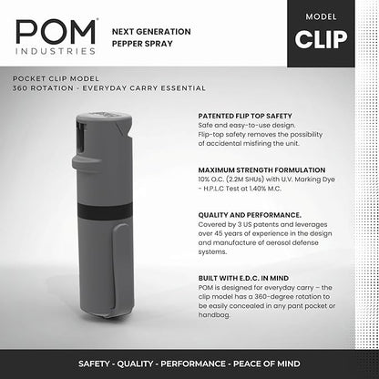 POM Pepper Spray Pocket Clip, Quick Flip Top Safety, Maximum Strength OC Formula - Image 3
