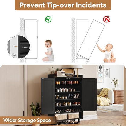 Farmhouse Shoe Cabinet with Doors, 6-Tier Wooden Shoe Organizer with Adjustable - Image 7
