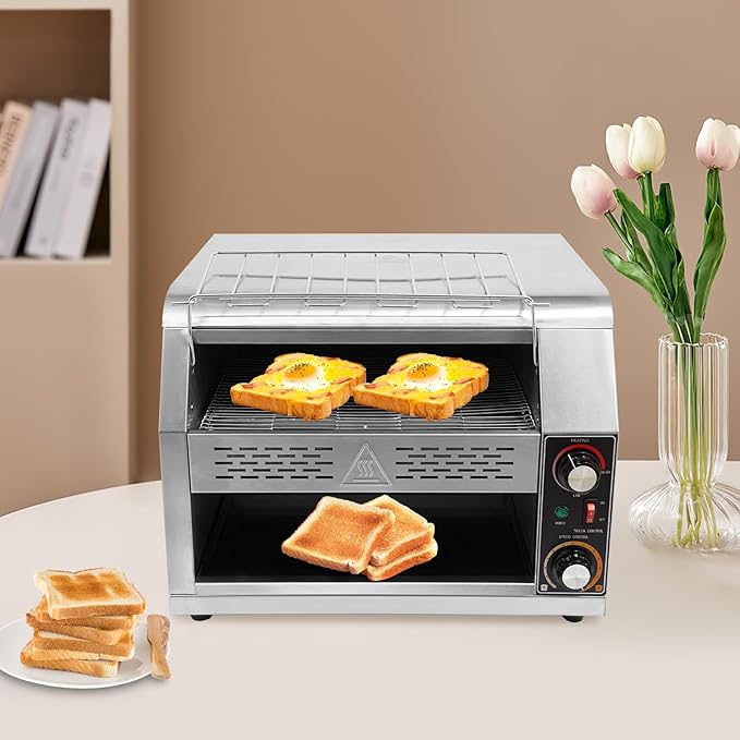2400W Stainless Steel Countertop Bread Oven, Commercial Toaster Conveyor - Image 2