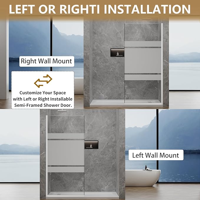 36"x76" Fixed Glass Shower Door, 3/8" Thick Mid-Band Frosted Privacy Tempered - Image 7