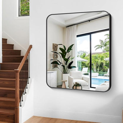 Bathroom Mirror, 48 x 40 inch Black Rectangle Wall Mirror, Metal Frame - Image 6