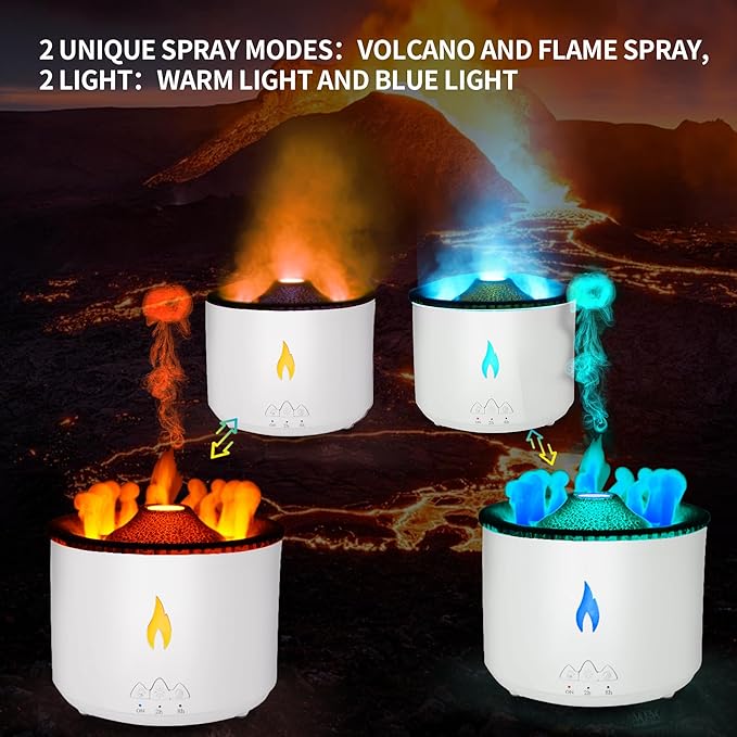 BOHOFAM Essential Oil Diffuser 360ML, Volcano Diffuser/Humidifier, Flame and - Image 2