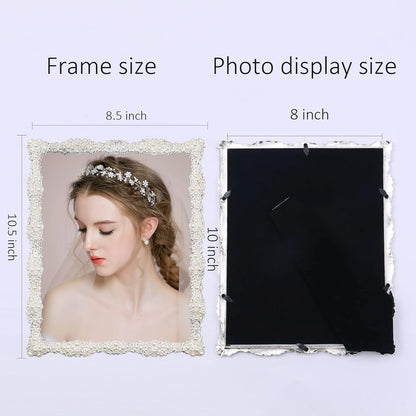 DIKAR 8x10 Picture Frame with Pearl for Wedding, Silver Plated with HD Acylic Finish Photo Frames with Rhinestones for Horizontal and Vertical Decor Tabletop Display