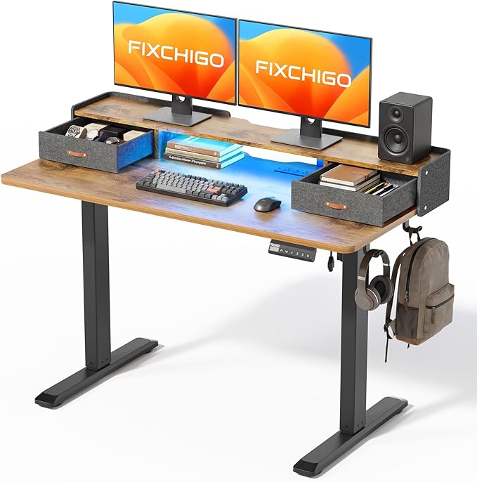 Electric Standing Desk with Drawers, 48 Inch Height Adjustable Desk with Power by Unknown
