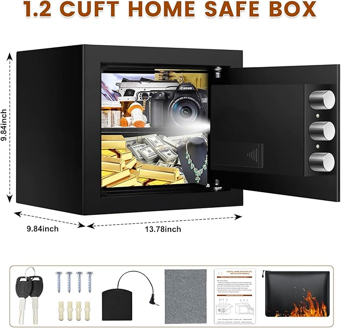 Safe Box with Fireproof Waterproof Bag, Home Safe with Keys & Pass Code & Wall - Image 7