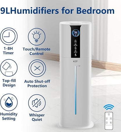 9L Smart Humidifiers for Bedroom Large Room, 2.3Gal Cool Mist Top Fill Diffuser - Image 2