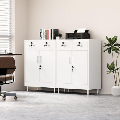 Metal Storage Cabinet with Locking Doors and 2 Drawers, Lockable Storage - Image 7