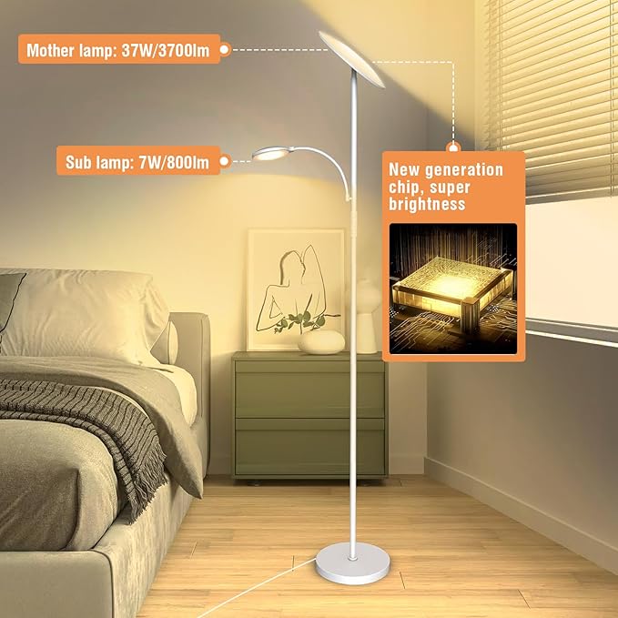 marctronic White Floor Lamps for Living Room, 44W/4500LM Super Bright 2 in 1 - Image 2