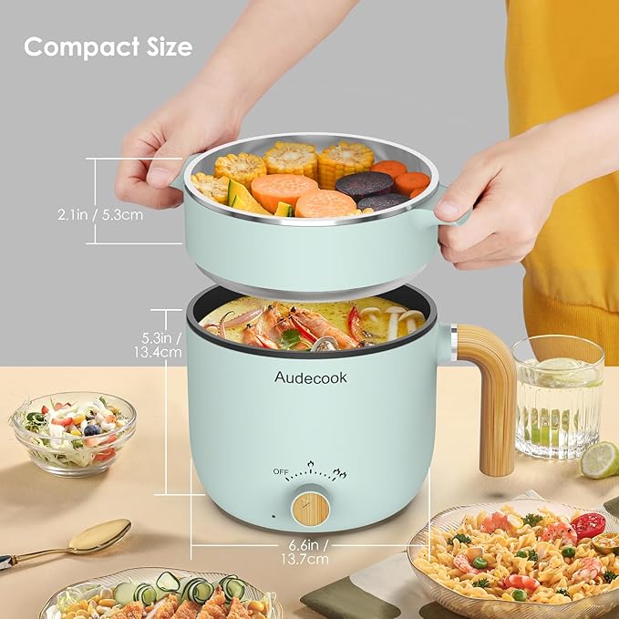 Audecook Hot Pot Electric with Steamer, 1.5L Portable Nonstick Mini Multicooker - Image 4