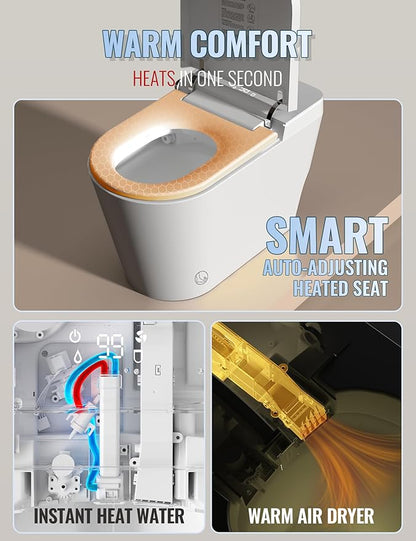 Luoware Smart Toilet with Bidet Built in, Auto Open/Close, Foam Shield - Image 6