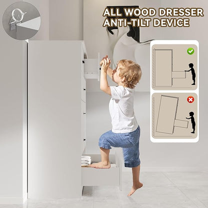 Dresser with Power Outlets Wooden 6 Drawer Dresser with Large Organizer White - Image 9