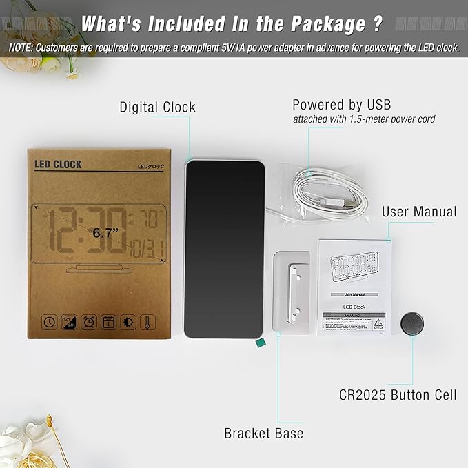 KOSUMOSU Desk Clock, 6.7in Small Digital Clock - Image 4