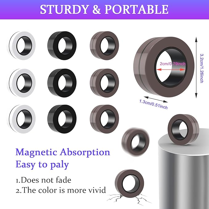 Cevioce 9 PCS Magnetic Ring Fidget Toys Set, ADHD Anxiety Magnetic Finger - Image 3