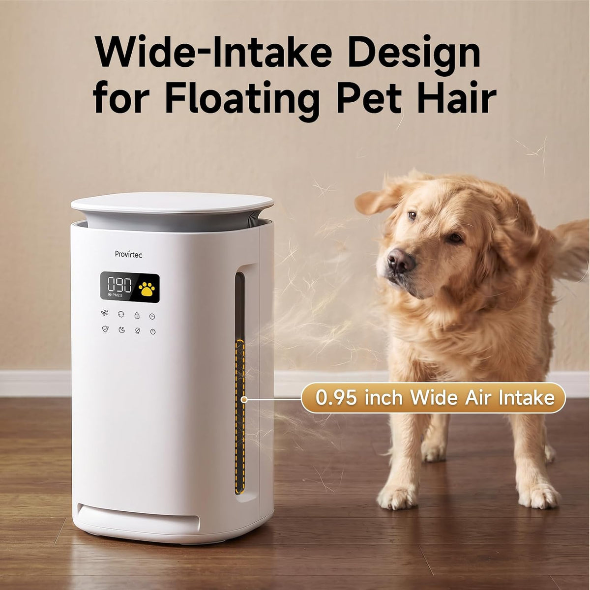 Provirtec Pet Air Purifier for Home with H13 HEPA, 4 Washable Pre-Filters