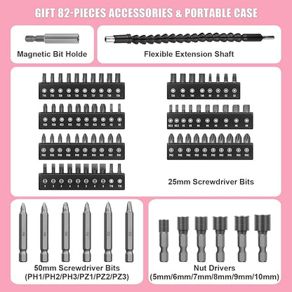 Enertwist Electric Screwdriver, 8V Max 10Nm Pink Cordless Screwdriver - Image 8