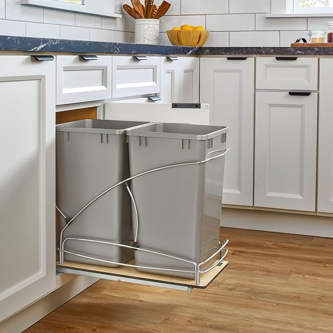 Rev-A-Shelf Steel Bottom Mount Double 27 Quart 6.75 Gallon Waste Bin Trash - Image 2