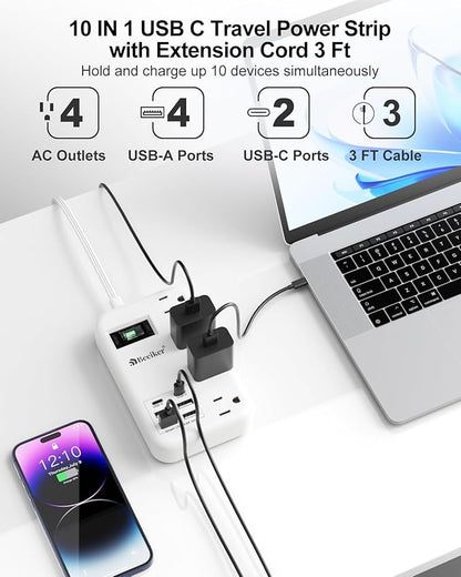 6 USB Travel Power Strip- Flat Plug Extension Cord 3 Feet - Image 4
