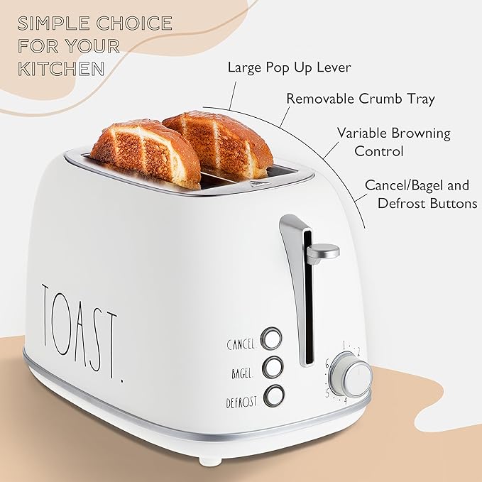 Rae Dunn Retro Rounded Bread Toaster, 2 Slice Stainless Steel Toaster - Image 3