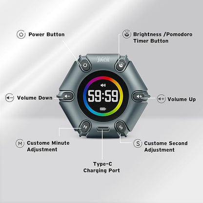 Printers Jack Timer, Visual Pomodoro Timer, Productivity Cube Mute & Vibration - Image 2