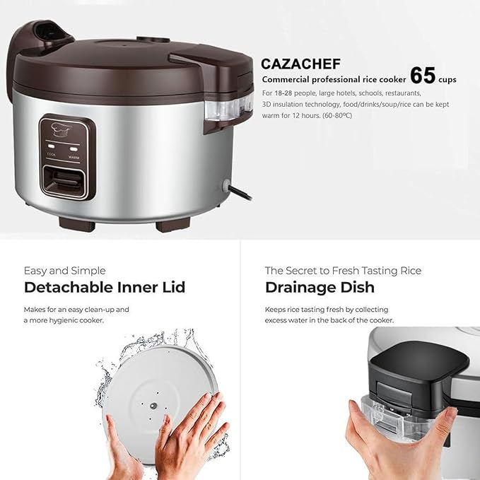 13.8 QT Large Commercial rice cooker 65 cups cooked 32 cups uncooked rice - Image 8