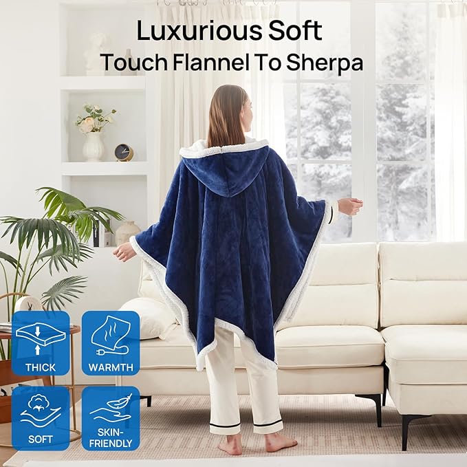 Westinghouse Wearable Heated Throw Blanket, Electric Heated Wrap Poncho Shawl - Image 6