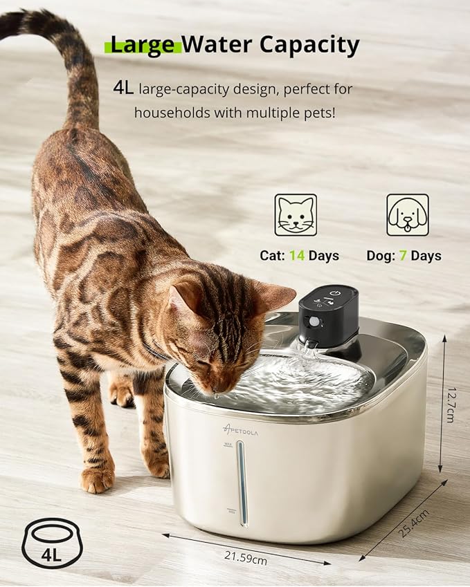 Wireless Cat Water Fountain Stainless Steel, 135floz/4L Battery Operated - Image 8