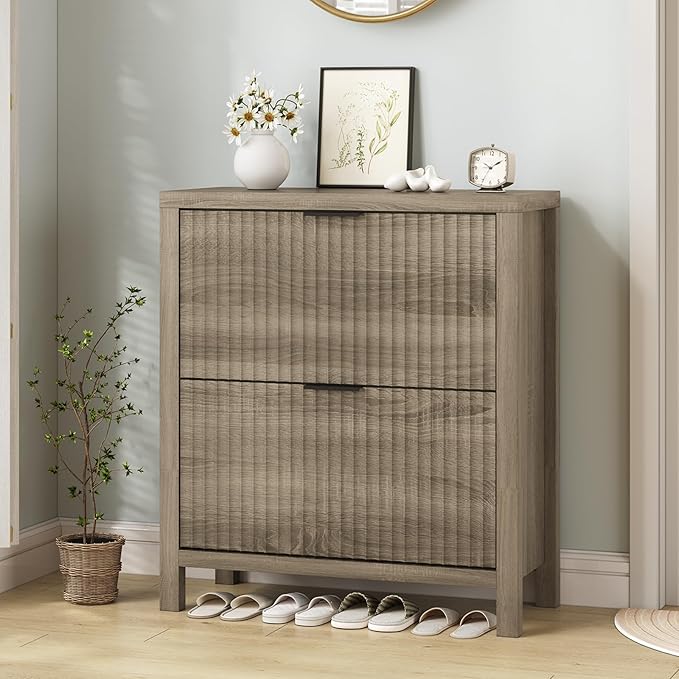 Shoe Cabinet Storage for Entryway, Fluted Shoe Cabinet - Image 3