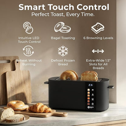 Toaster 4 Slice Wide Slot, Bagel Function, Long Slot, Stainless Steel, Touch - Image 2