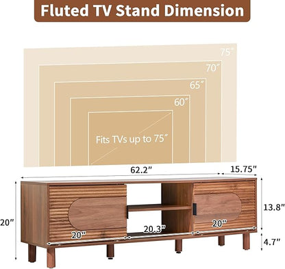 Bifins 63inch Wood TV Stand for Televisions up to 70 Inches, Mid Century Modern - Image 2
