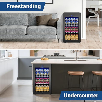 17 Inch Black Beverage Refrigerator- 126 Can Glass Door Beer Cooler - Image 2