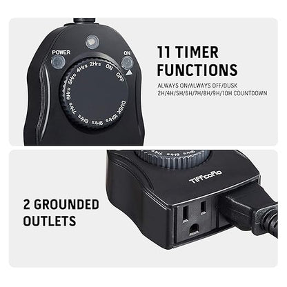 TiFFCOFiO Outdoor Timer Outlet, Dusk to Dawn Light Sensor Timer Weatherproof - Image 2